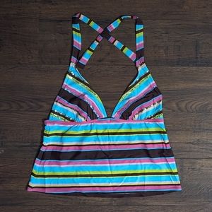 VM Swimsuit Tankini Halter Striped Top X-Large